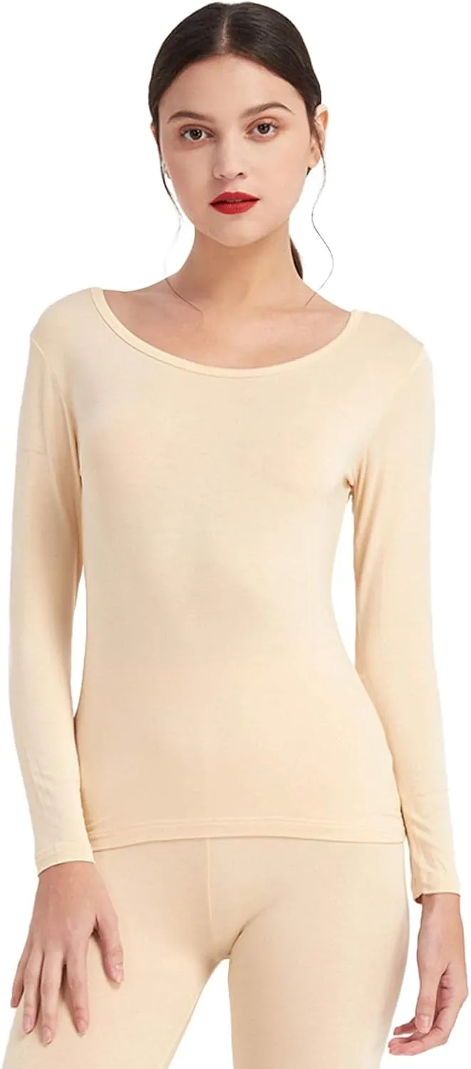 Mcilia Women's Ultrathin Modal Thermal Baselayer Top Scoop Neck Long Sleeve Undershirt