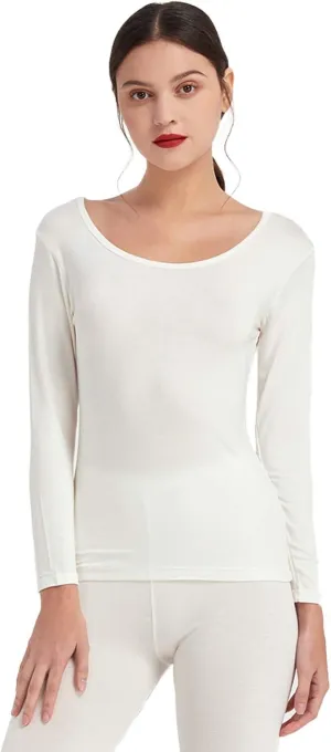 Mcilia Women's Ultrathin Modal Thermal Baselayer Top Scoop Neck Long Sleeve Undershirt
