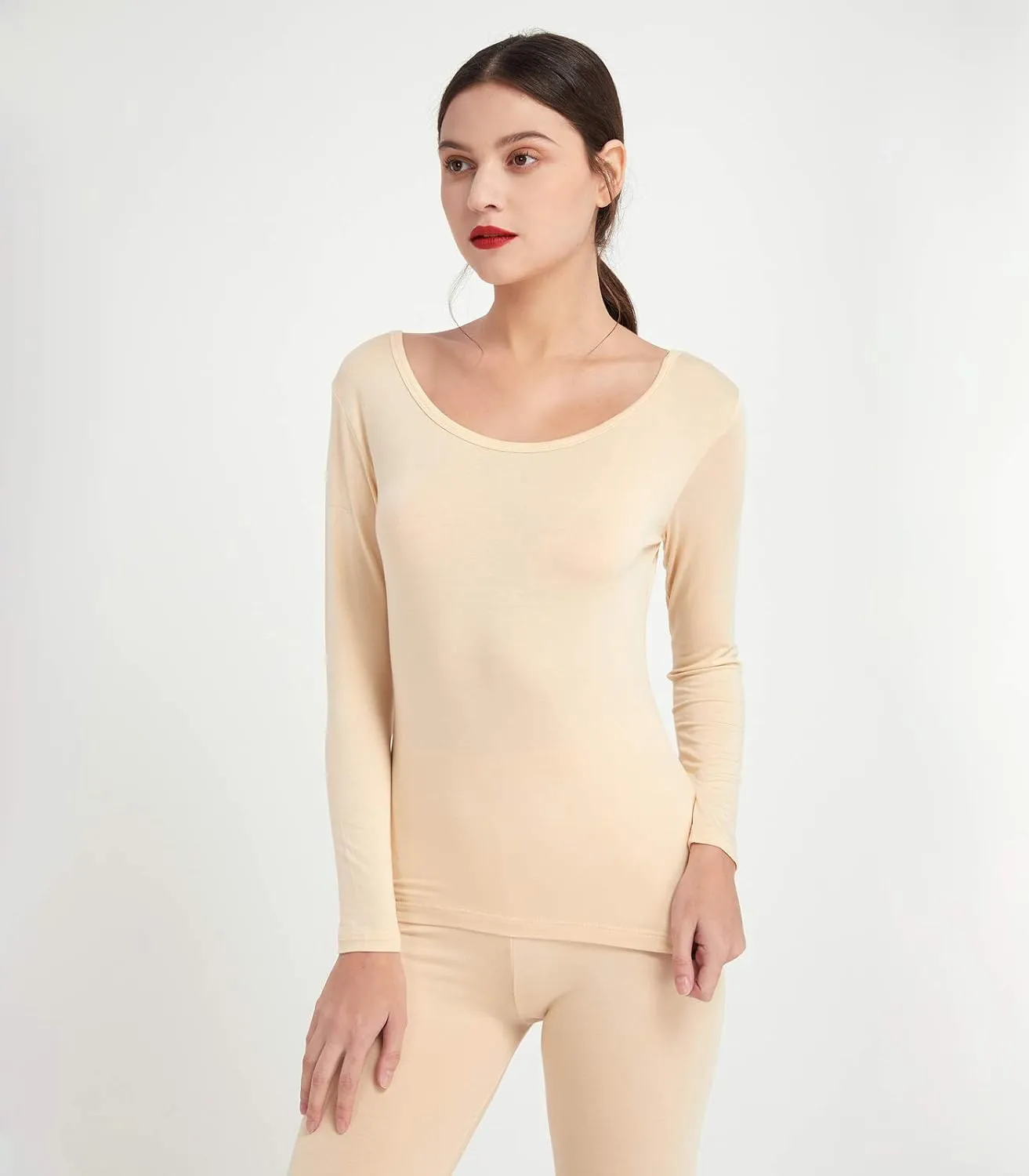 Mcilia Women's Ultrathin Modal Thermal Baselayer Top Scoop Neck Long Sleeve Undershirt