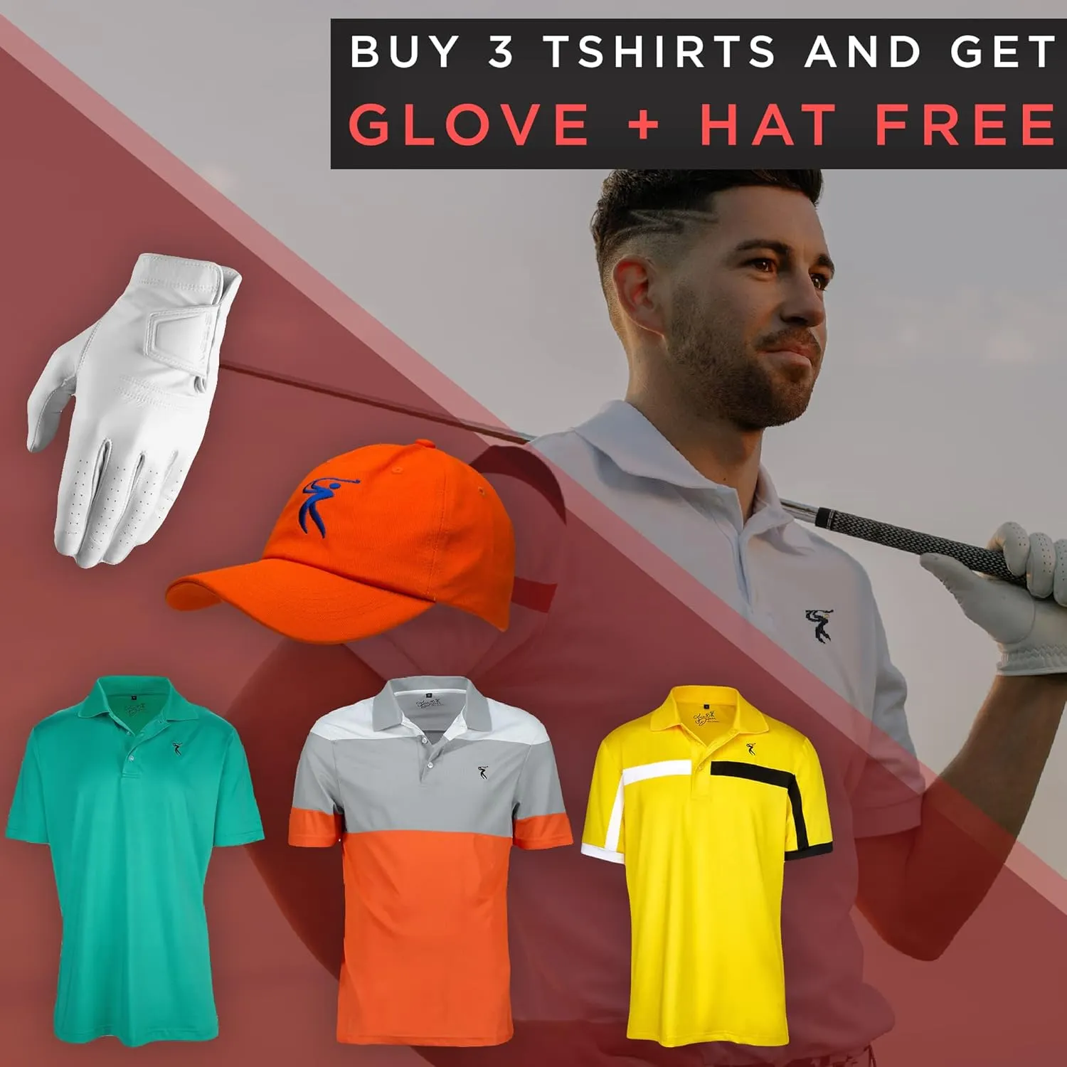 Men's Black Color Casual Fit Short Sleeve Quick-Dry Golf Polo T-Shirt with Free Golf Hat