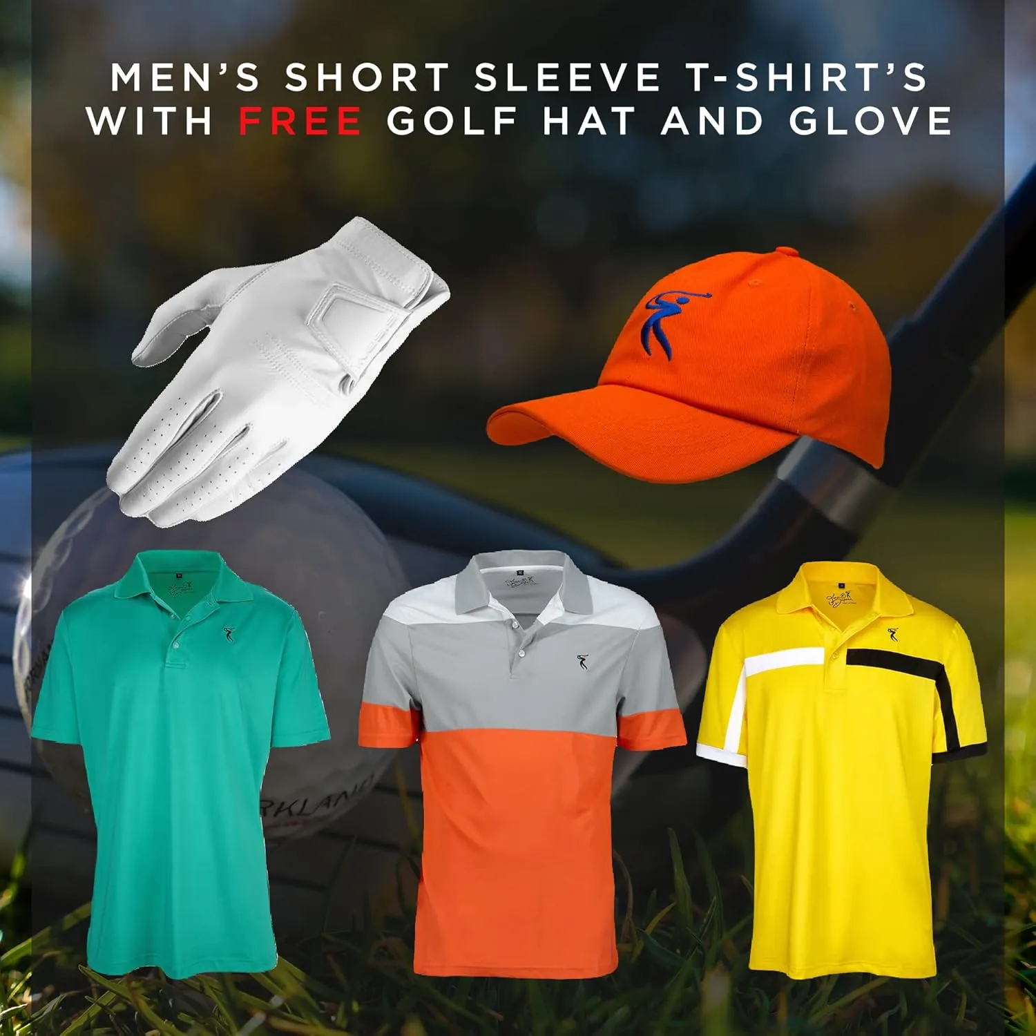 Men's Black Color Casual Fit Short Sleeve Quick-Dry Golf Polo T-Shirt with Free Golf Hat
