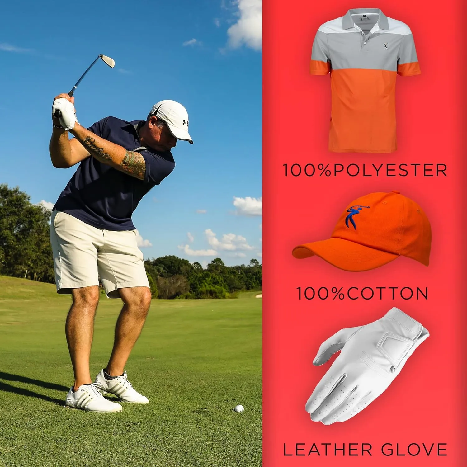 Men's Black Color Casual Fit Short Sleeve Quick-Dry Golf Polo T-Shirt with Free Golf Hat
