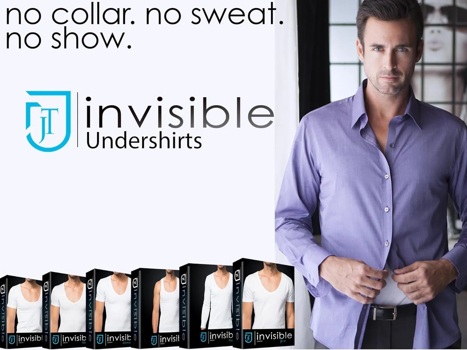 Men's Deep V-Neck Invisible Undershirts 3-Pack jT-V