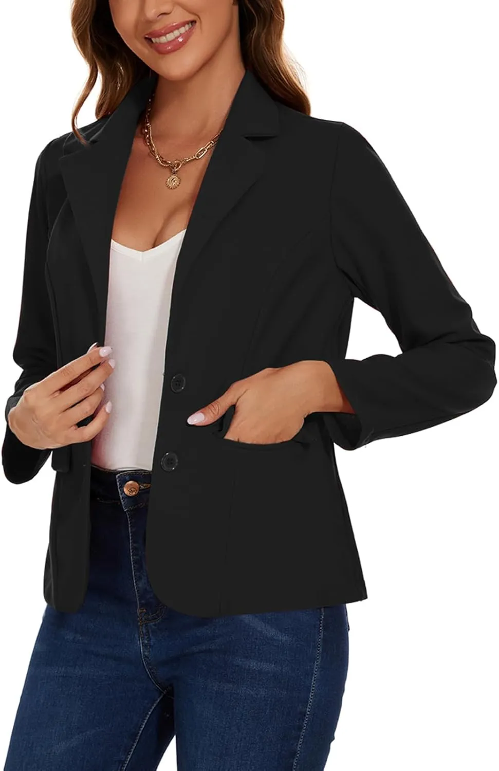 MINTLIMIT Blazers for Women Business Casual Long Sleeve Notched Lapel Button Work Office Blazers Jackets with Pockets