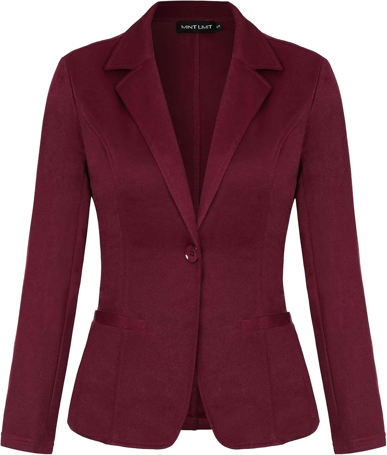 MINTLIMIT Blazers for Women Casual Long Sleeve Button Front Stretchy Notched Collar Work Office Blazers Jacket with Pockets (Wine red, Size XL), X-Large