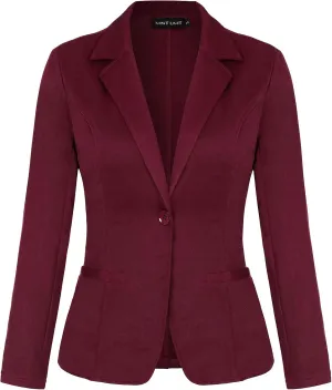 MINTLIMIT Blazers for Women Casual Long Sleeve Button Front Stretchy Notched Collar Work Office Blazers Jacket with Pockets (Wine red, Size XL), X-Large