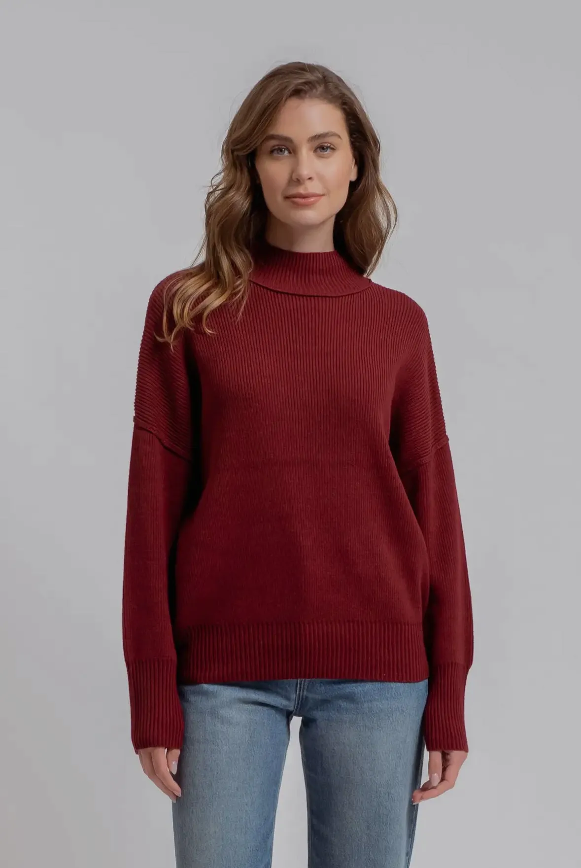 Mock neck ribbed sweater