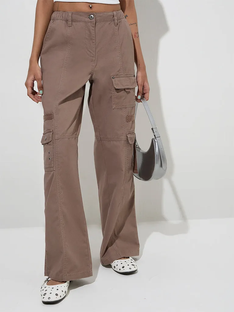 Nuon Taupe Cargo-Style Mid-Rise Denim Pants