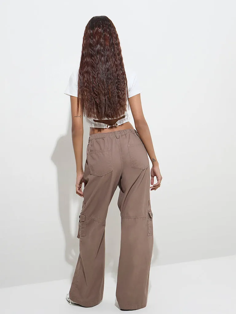 Nuon Taupe Cargo-Style Mid-Rise Denim Pants