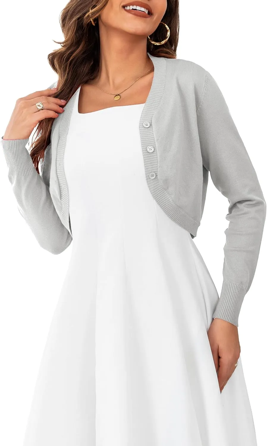 OmicGot Women's Long Sleeve Cropped Cardigan Sweaters Open Front Bolero Shrug for Dresses S-XL