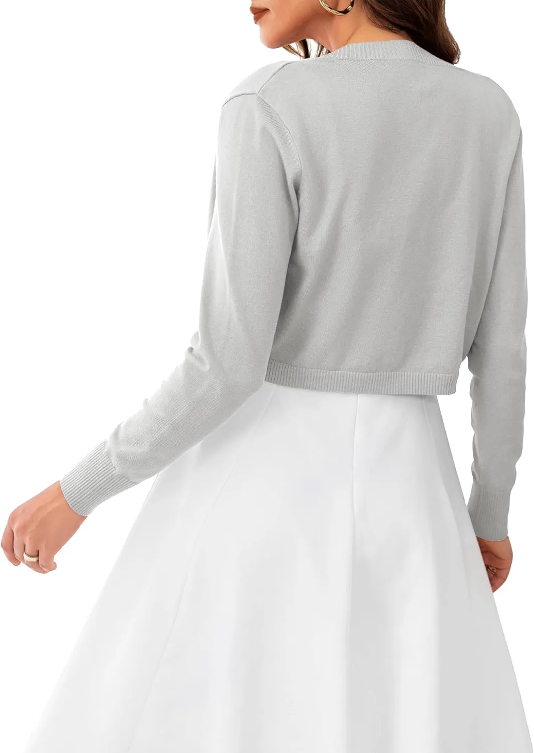 OmicGot Women's Long Sleeve Cropped Cardigan Sweaters Open Front Bolero Shrug for Dresses S-XL