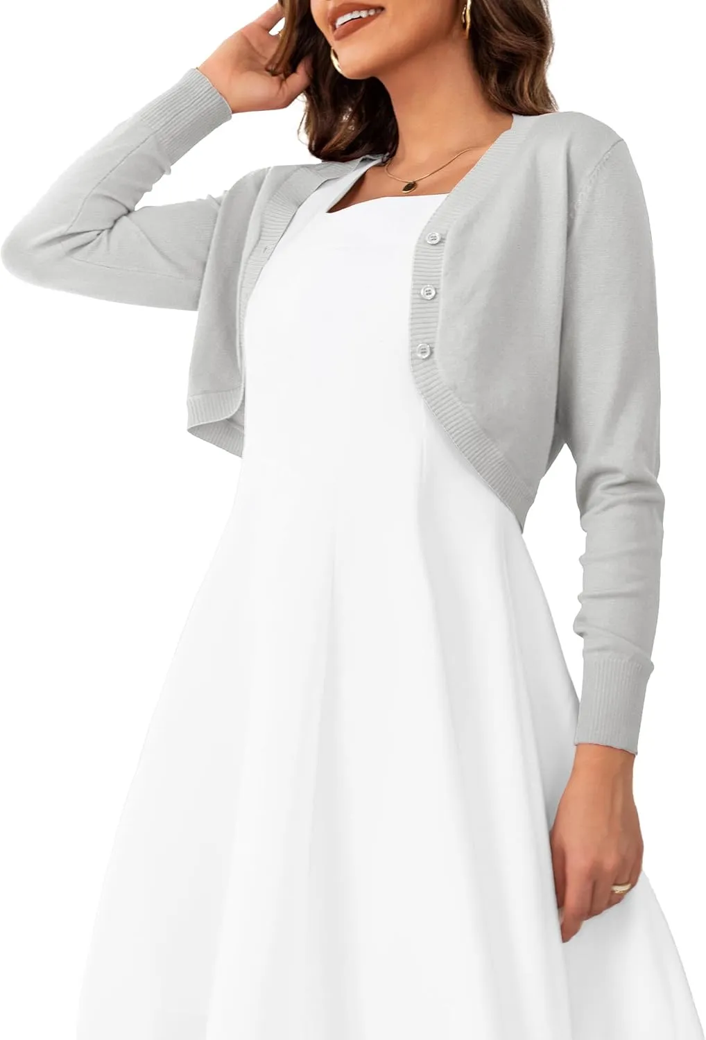 OmicGot Women's Long Sleeve Cropped Cardigan Sweaters Open Front Bolero Shrug for Dresses S-XL