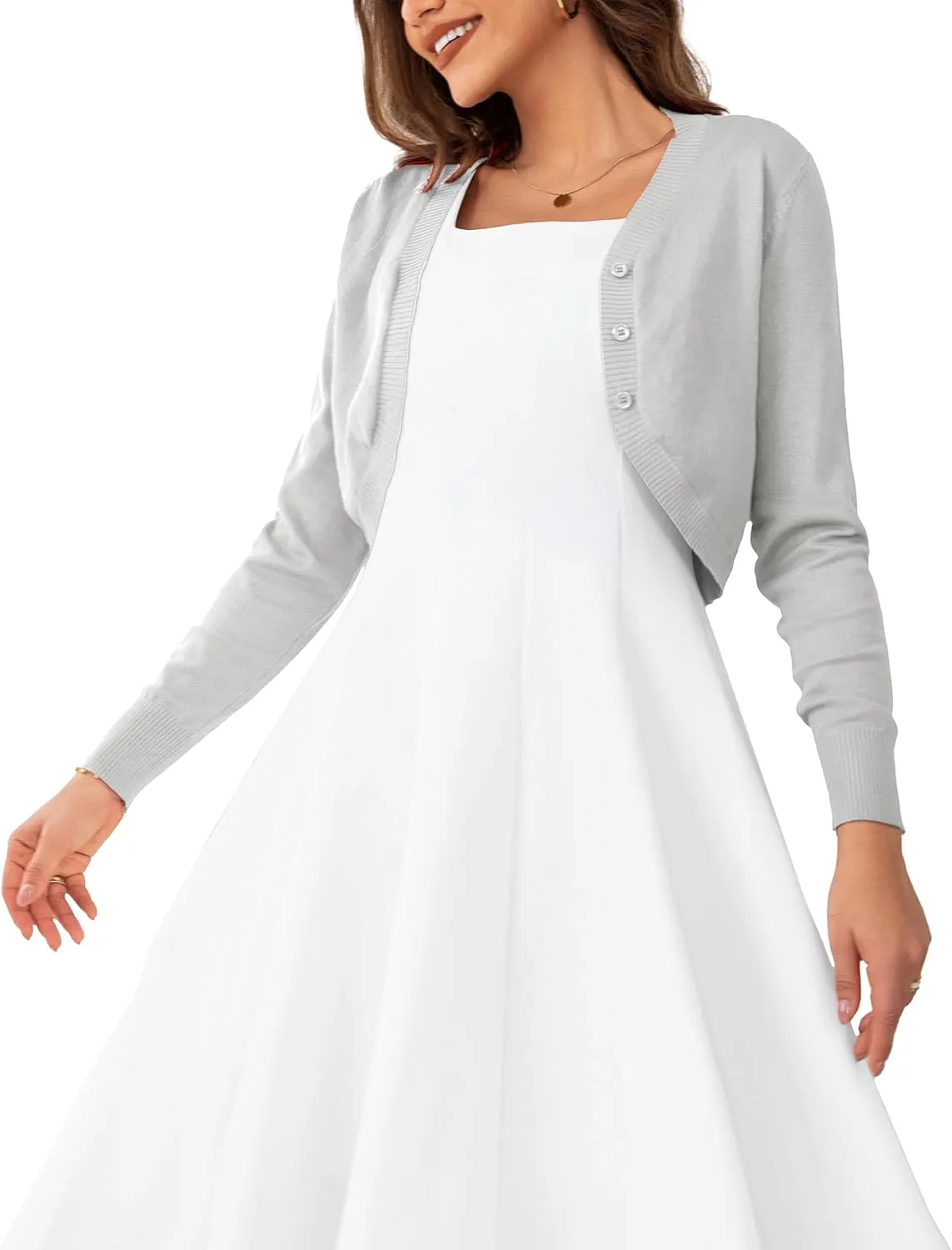 OmicGot Women's Long Sleeve Cropped Cardigan Sweaters Open Front Bolero Shrug for Dresses S-XL