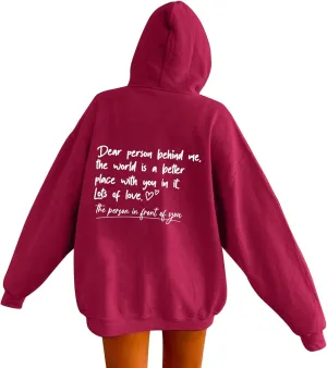 Oversized Hoodies for Women Fleece Casual Long Sleeve Letter Graphic Print Hoodie Sweatshirts Drawstring Pullover Pocket