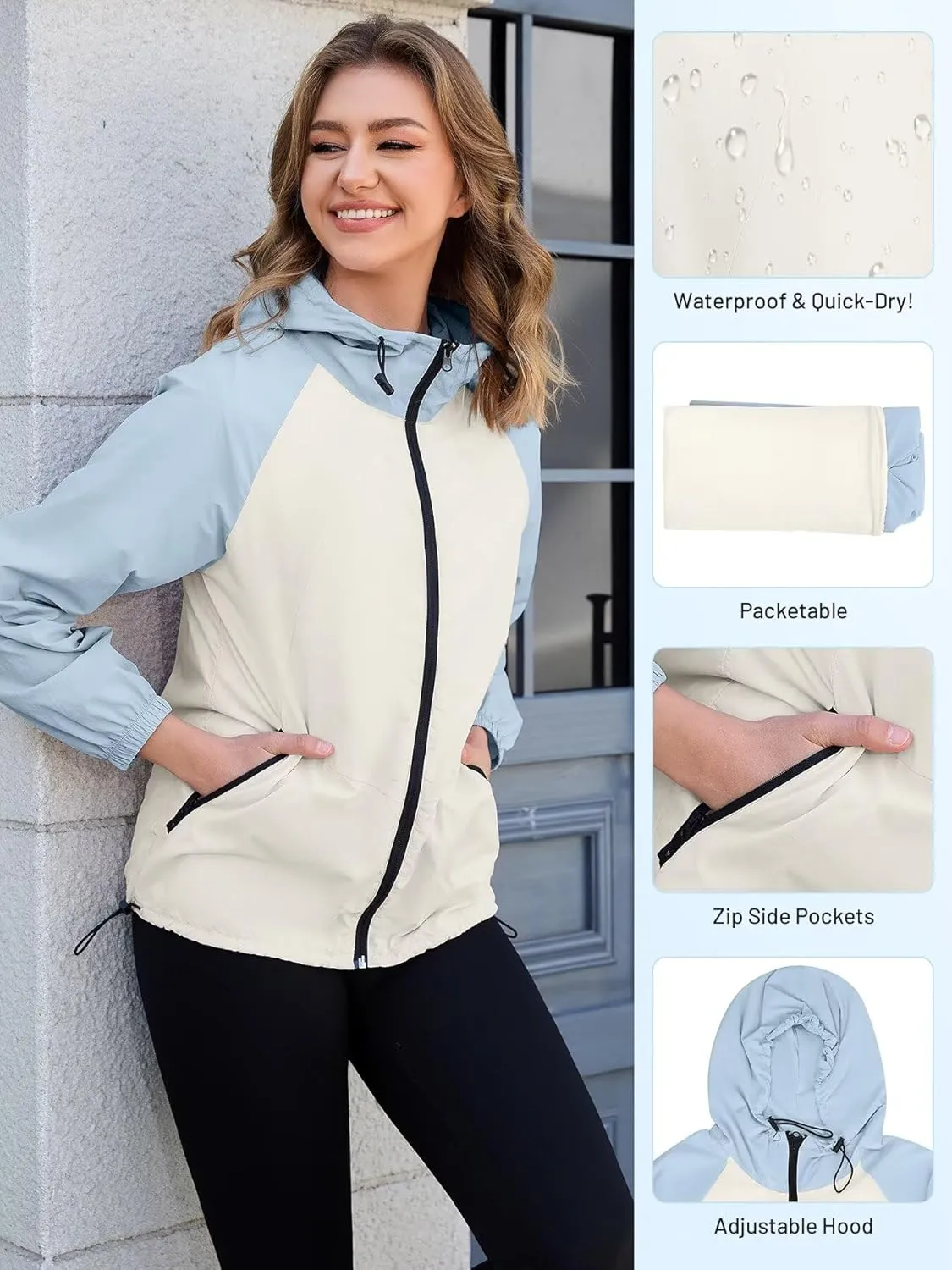 PITINAN Packable Rain Jacket Women Waterproof Lightweight Rain Coats for Women with Hood Outdoor Windbreaker Jacket S-XXL