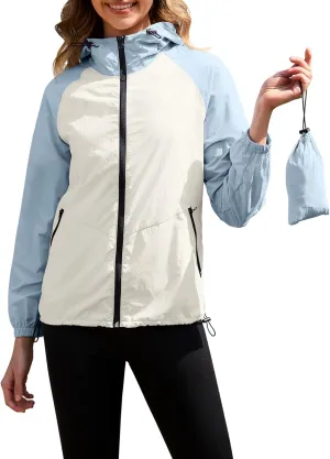 PITINAN Packable Rain Jacket Women Waterproof Lightweight Rain Coats for Women with Hood Outdoor Windbreaker Jacket S-XXL