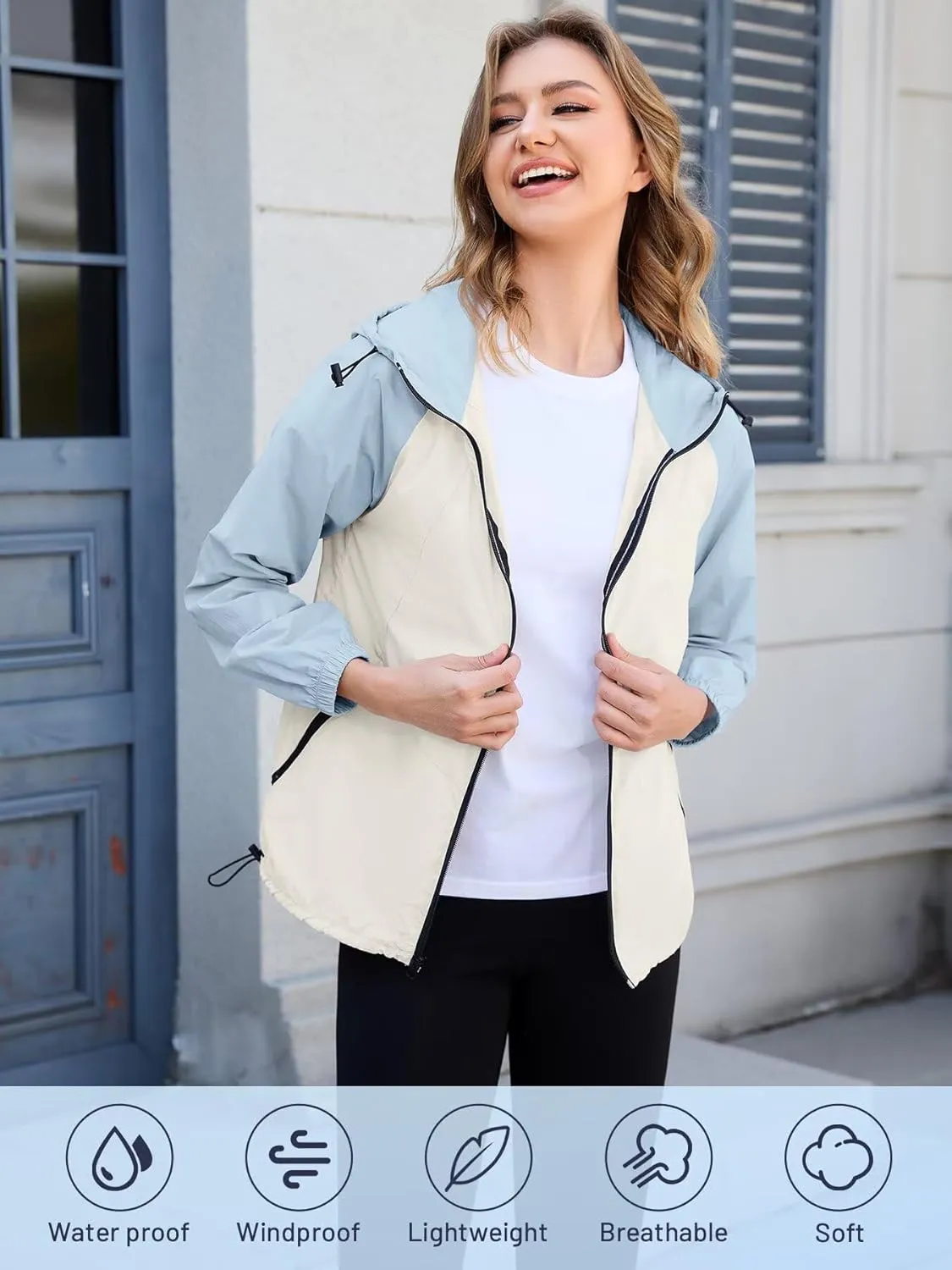 PITINAN Packable Rain Jacket Women Waterproof Lightweight Rain Coats for Women with Hood Outdoor Windbreaker Jacket S-XXL
