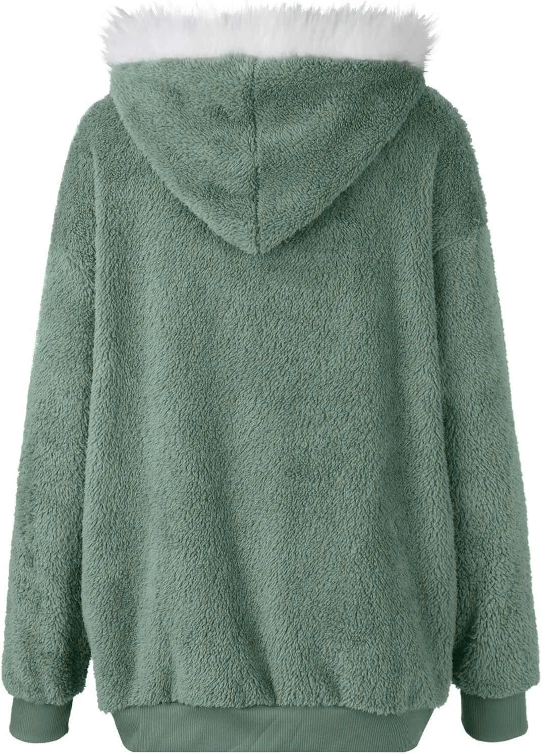 Plus Size Winter Coats For Women Full Zip Oversized Fleece Sherpa Jacket Drawstring Fuzzy Hooded Outerwear w/Pockets
