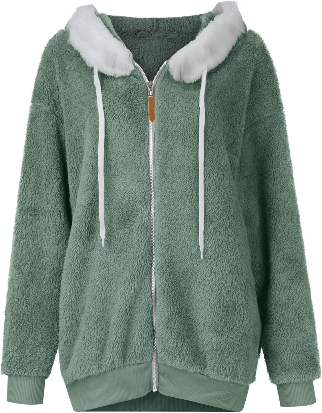 Plus Size Winter Coats For Women Full Zip Oversized Fleece Sherpa Jacket Drawstring Fuzzy Hooded Outerwear w/Pockets
