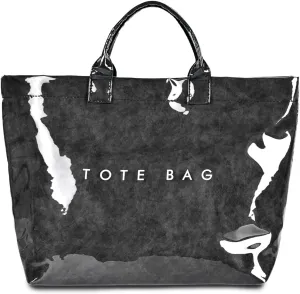 PVC Tote Bag for Women Large Capacity Fashion Kraft Paper Tote Bags with Letter Print Work Tote Bag Shopping Hobo Bag
