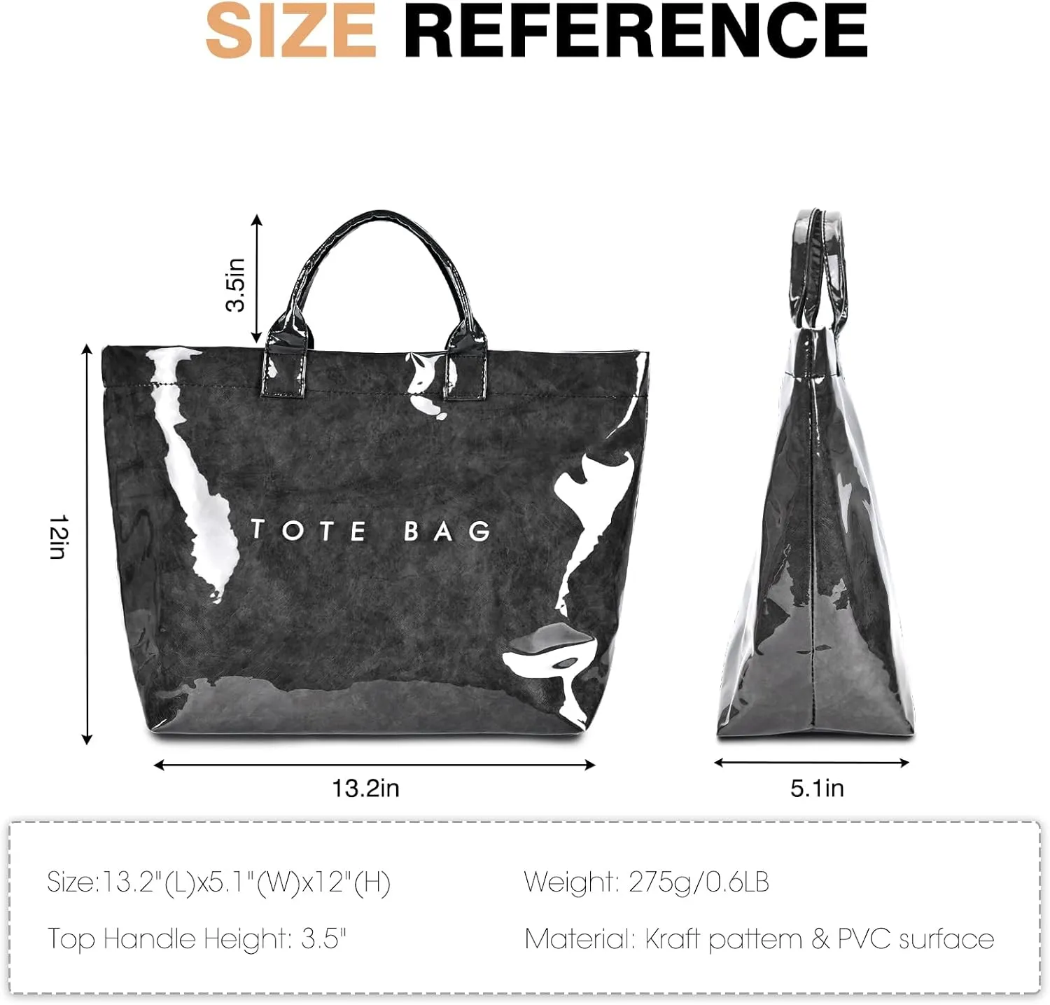 PVC Tote Bag for Women Large Capacity Fashion Kraft Paper Tote Bags with Letter Print Work Tote Bag Shopping Hobo Bag