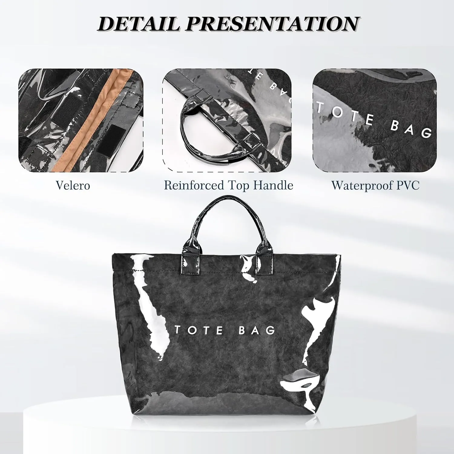 PVC Tote Bag for Women Large Capacity Fashion Kraft Paper Tote Bags with Letter Print Work Tote Bag Shopping Hobo Bag