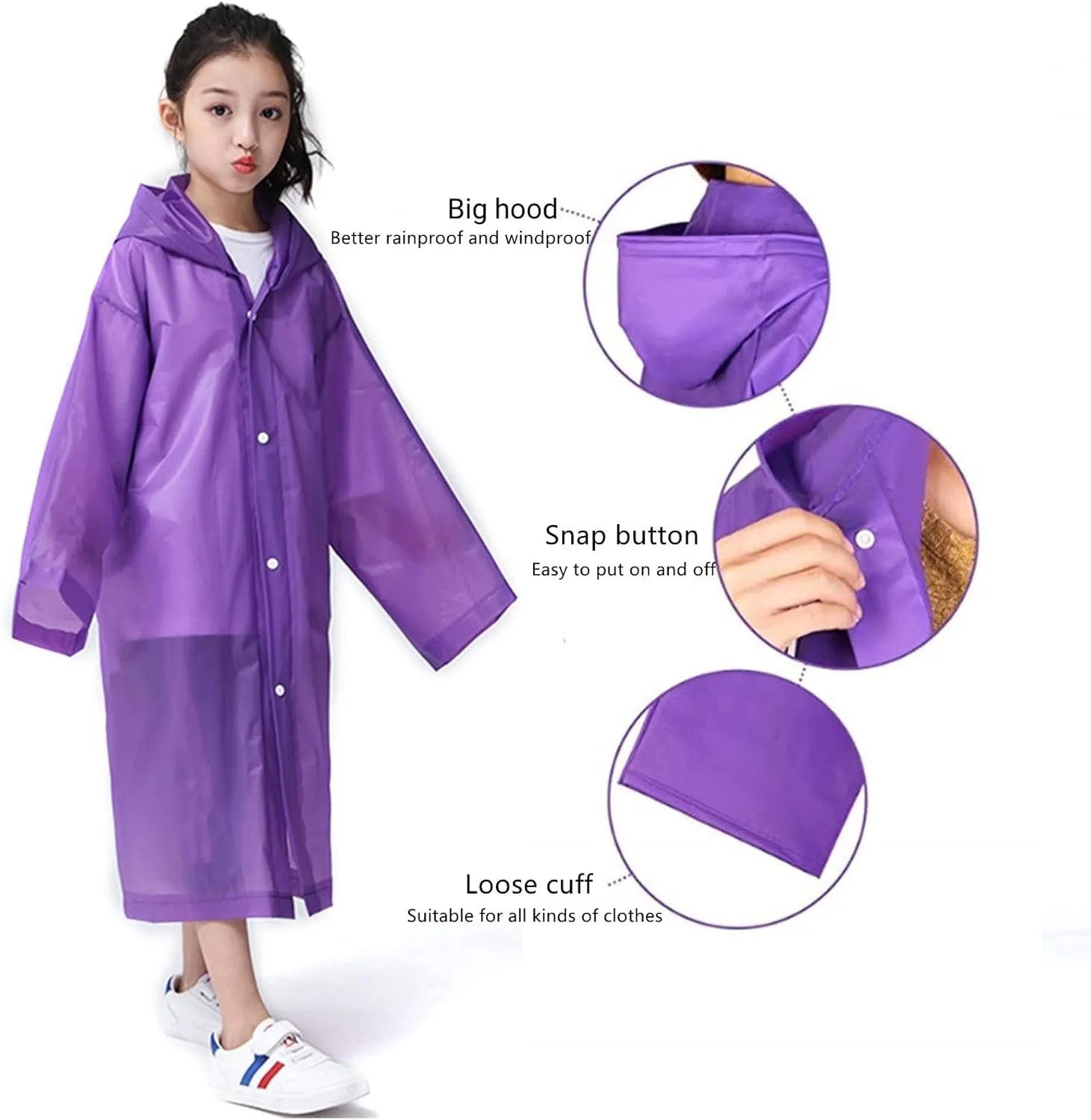 Rain Poncho for Kids Raincoat, 2-5 Pack Reusable EVA Rain Coats for 6-14 Boys Girls, Rain Jackets Gear with Hood