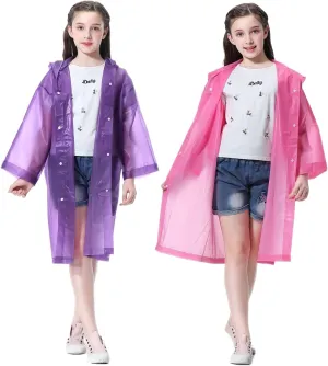 Rain Poncho for Kids Raincoat, 2-5 Pack Reusable EVA Rain Coats for 6-14 Boys Girls, Rain Jackets Gear with Hood
