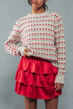 Rose Print Pullover Print Sweater