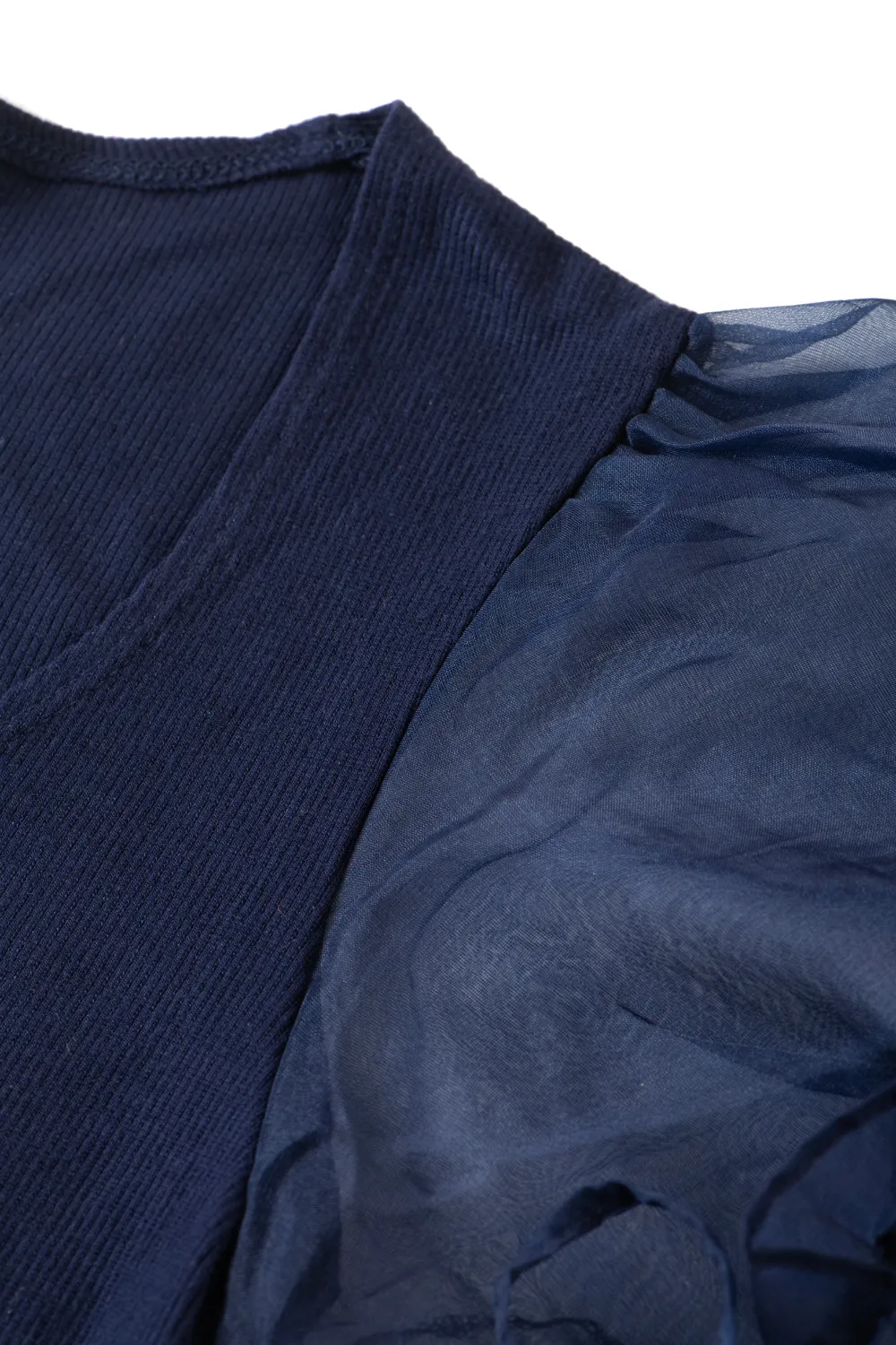 Round neck Blouses with Puffy Organza Sleeves- Plus Size