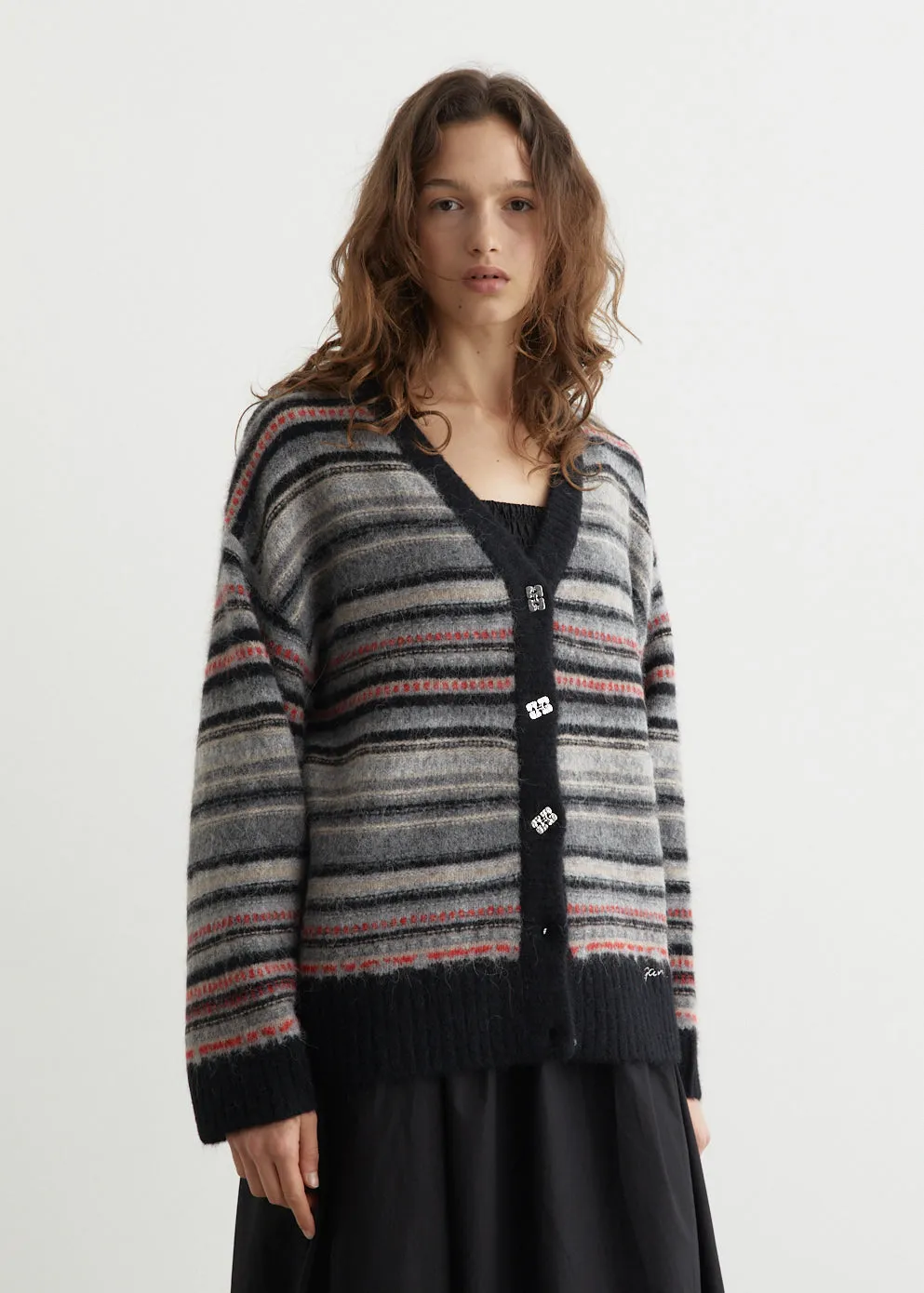 Soft Wool Stripe Boxy Cardigan