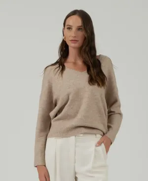 Solid v neck drop knit sweater