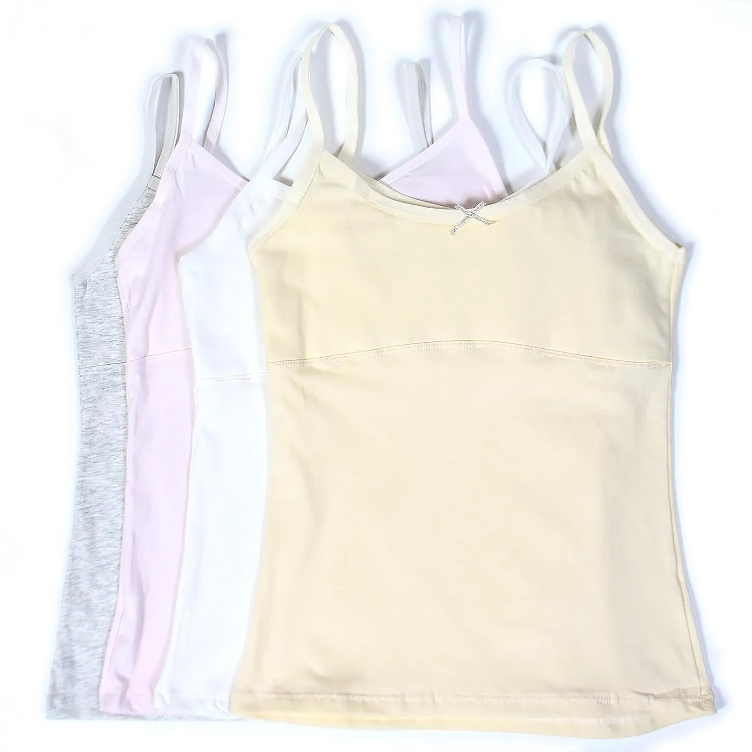 Teen Girls Basic Camisole,Cotton Lining Undershirts Girls Tank Tops 4 Pack