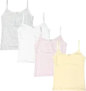 Teen Girls Basic Camisole,Cotton Lining Undershirts Girls Tank Tops 4 Pack