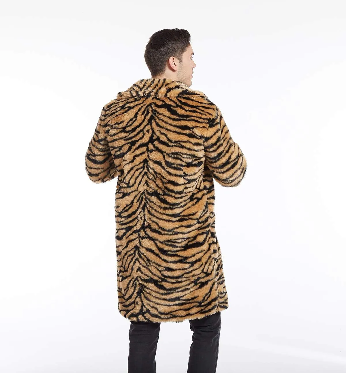 UMREN Mens Warm Leopard Faux Fur Coats Jacket Long Luxury Overwear Parka Cardigans
