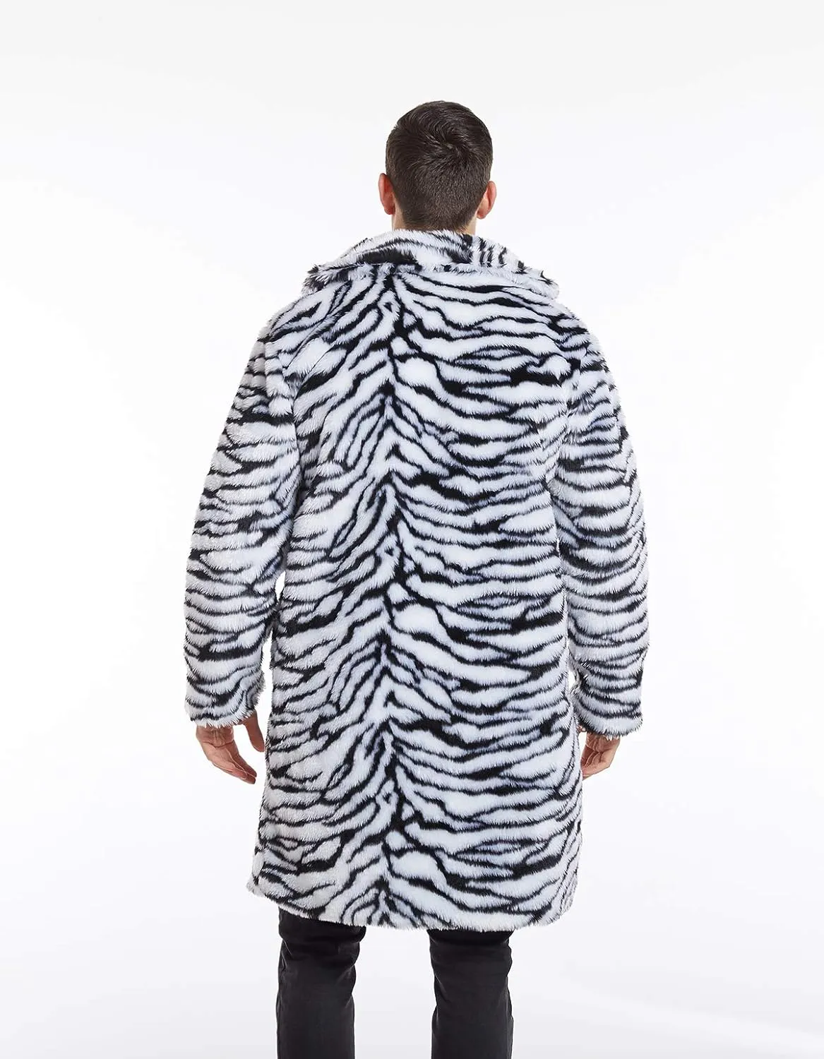 UMREN Mens Warm Leopard Faux Fur Coats Jacket Long Luxury Overwear Parka Cardigans