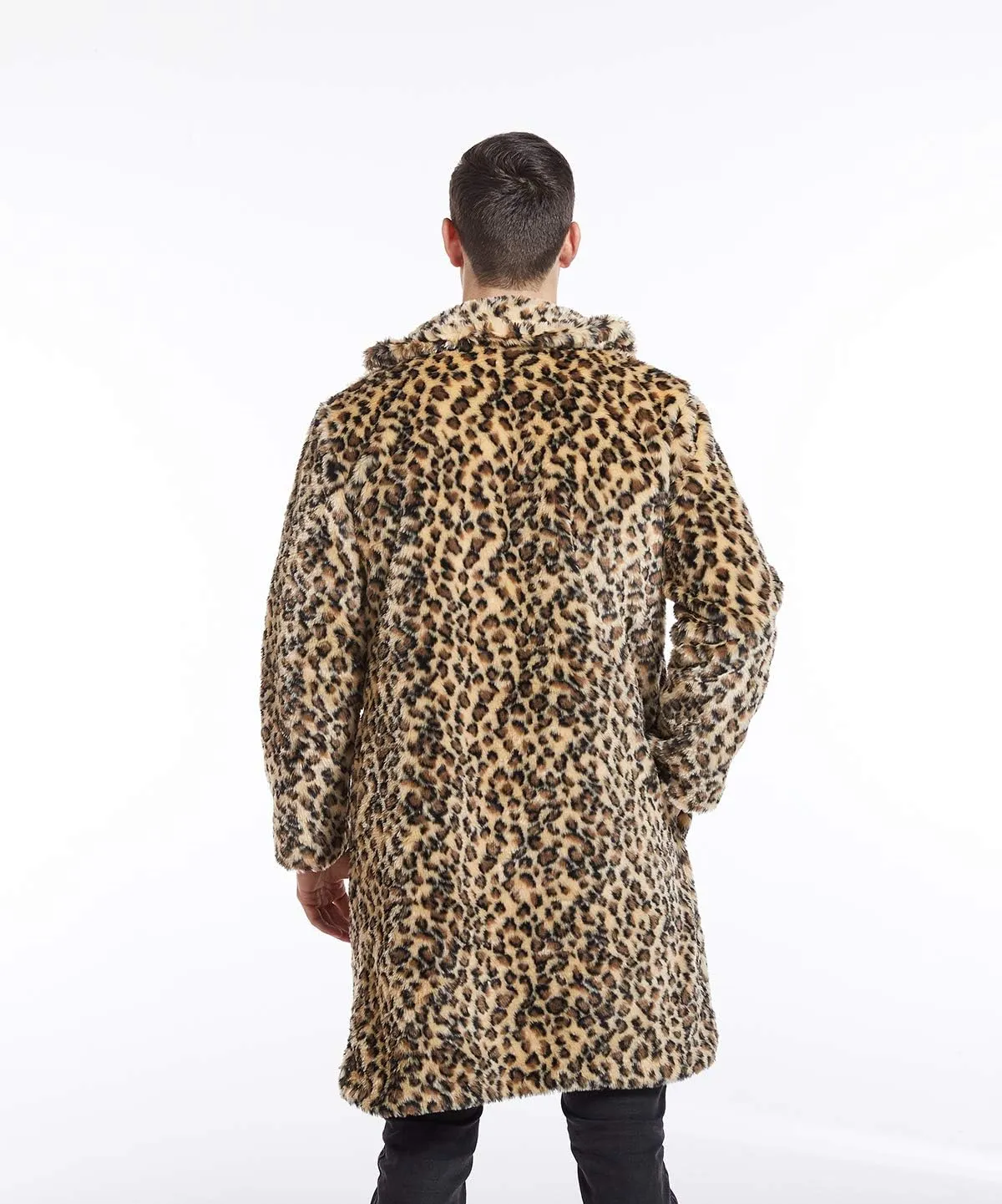 UMREN Mens Warm Leopard Faux Fur Coats Jacket Long Luxury Overwear Parka Cardigans