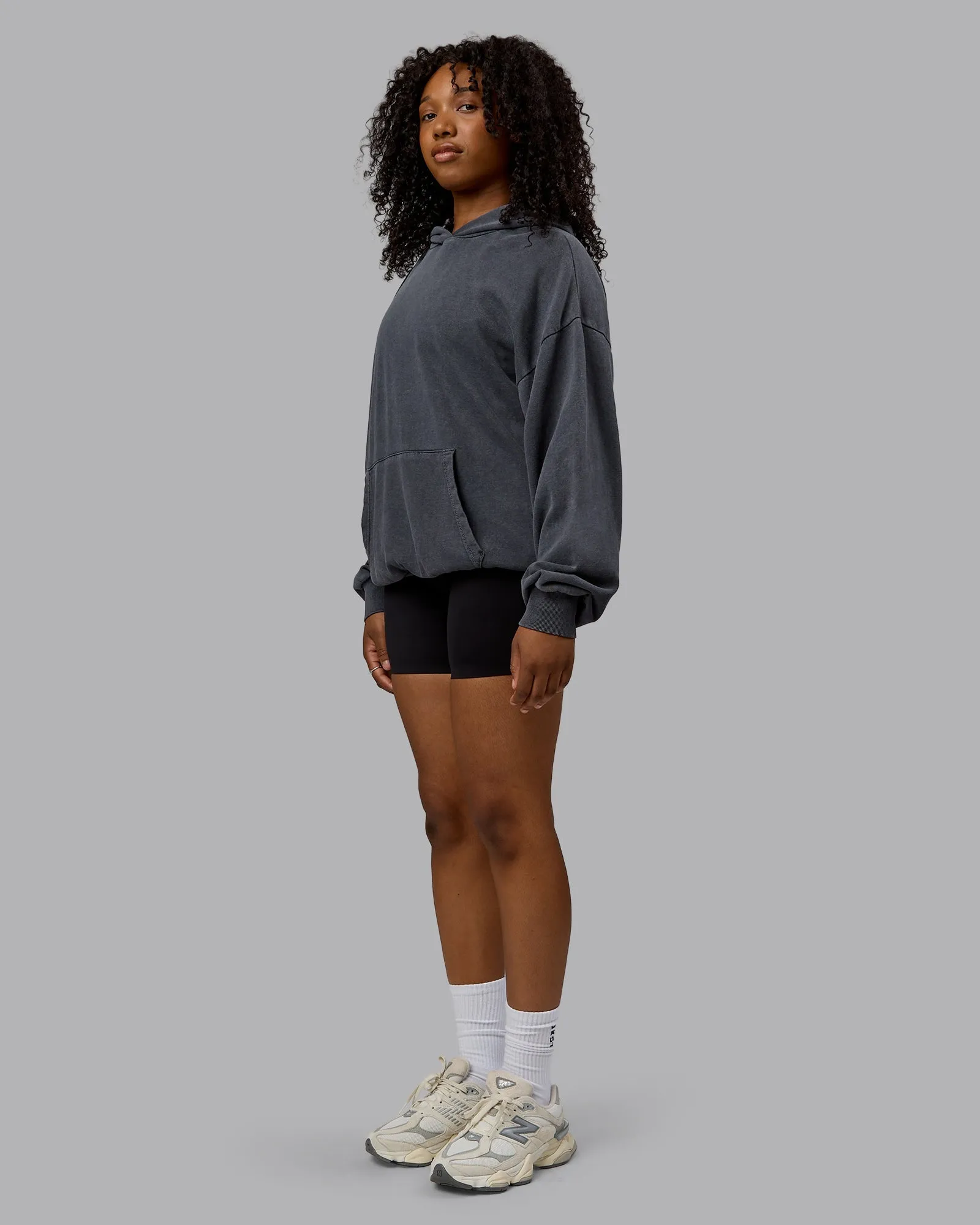 Unisex Washed Set the Standard Hoodie Oversize - Black-Greyish Purple