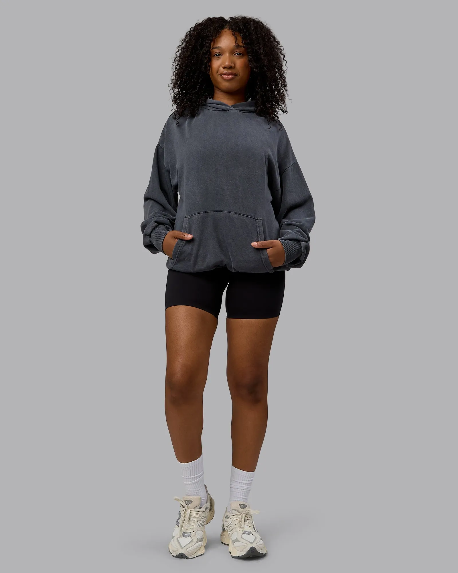 Unisex Washed Set the Standard Hoodie Oversize - Black-Greyish Purple
