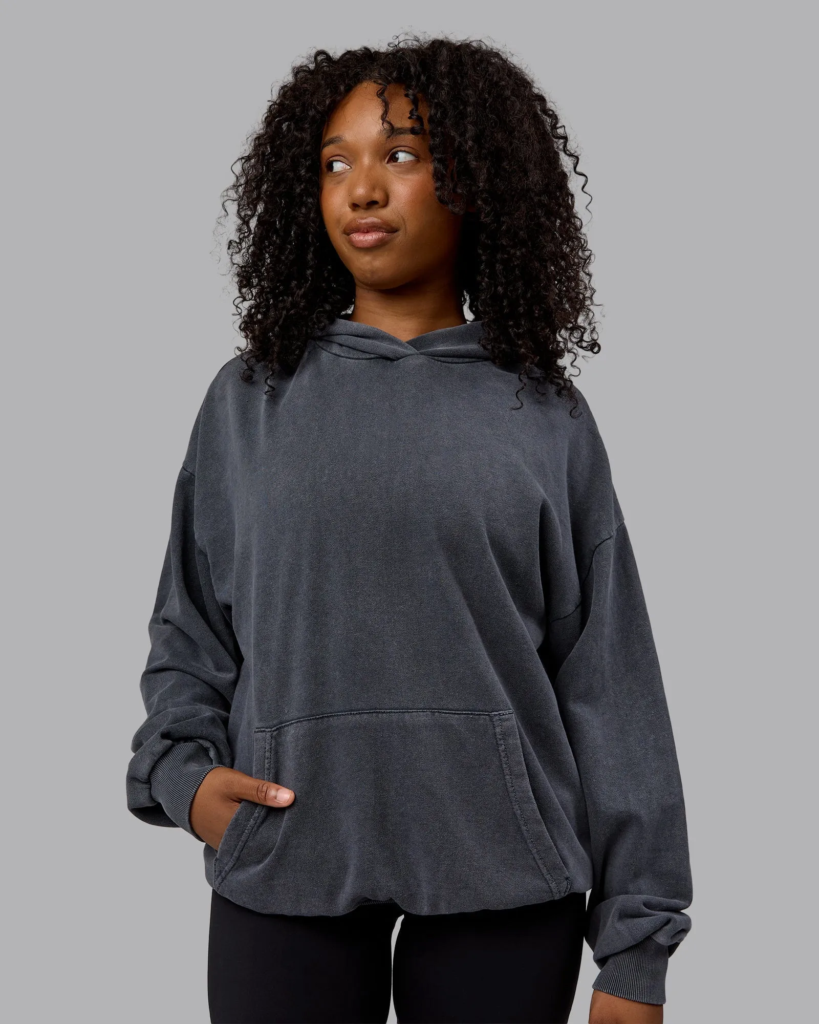 Unisex Washed Set the Standard Hoodie Oversize - Black-Greyish Purple