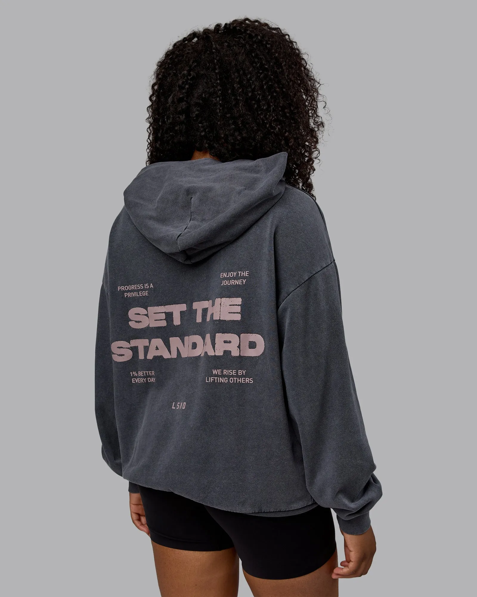 Unisex Washed Set the Standard Hoodie Oversize - Black-Greyish Purple
