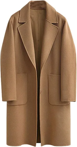 utcoco Womens Overcoat Fall Winter Notch Lapel Long Woolen Trench Coats with Pockets