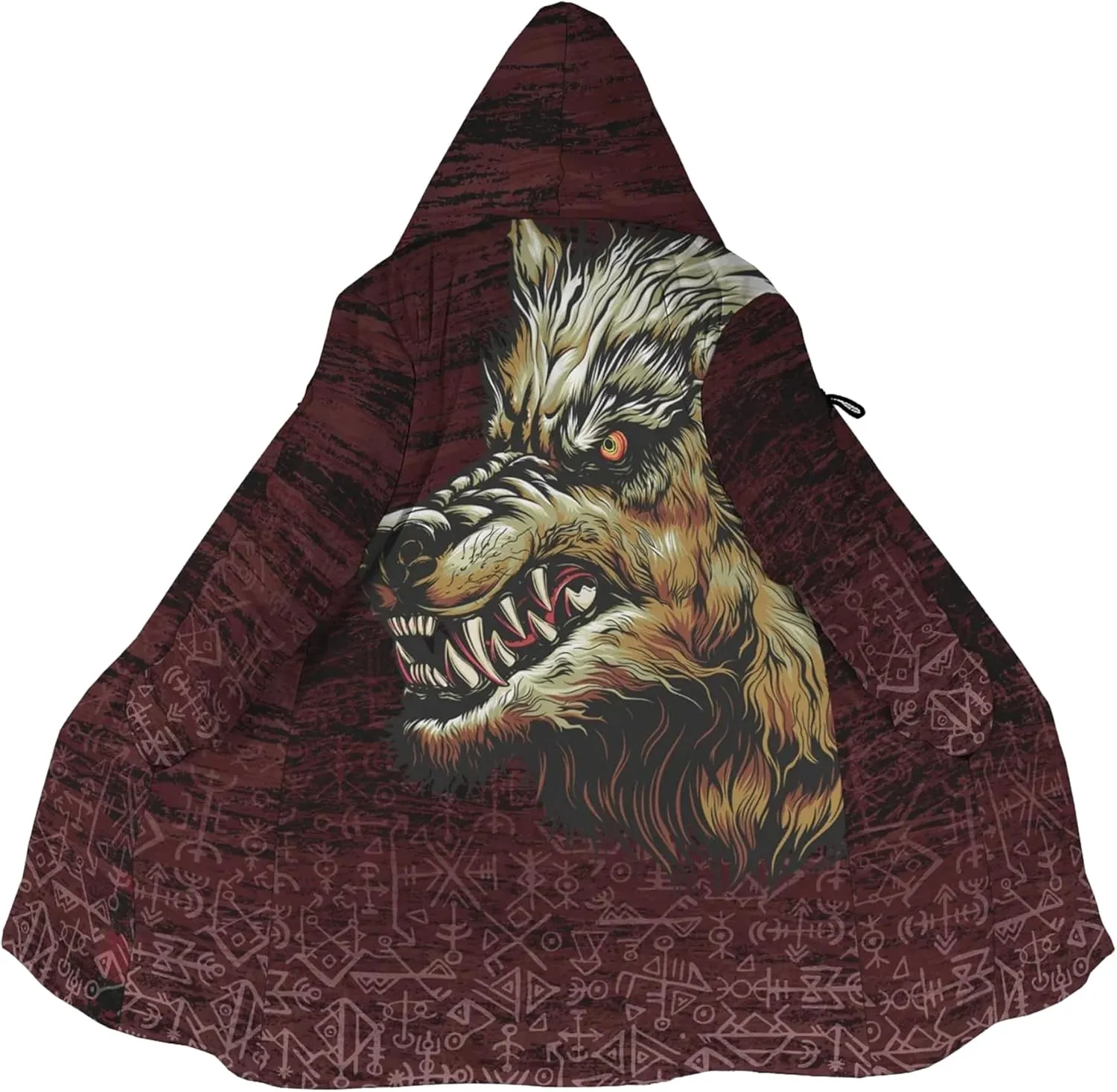 Viking Tattoos Men's Winter Warm Fleece Lining Hooded Parka Fenrir Wolf Pea Coats Trendy Mid-Length Sweater Coats