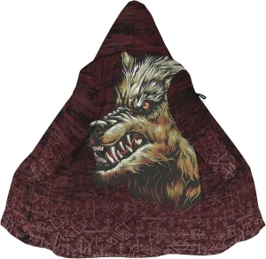 Viking Tattoos Men's Winter Warm Fleece Lining Hooded Parka Fenrir Wolf Pea Coats Trendy Mid-Length Sweater Coats