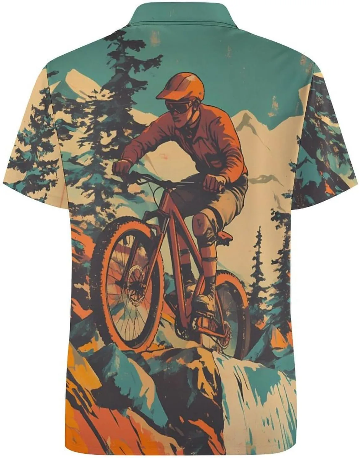 Vintage Mountain Biker Cycling Mens Polo Shirts Quick Dry Short Sleeve T-shirts Slim Tennis Collared Tees Tops