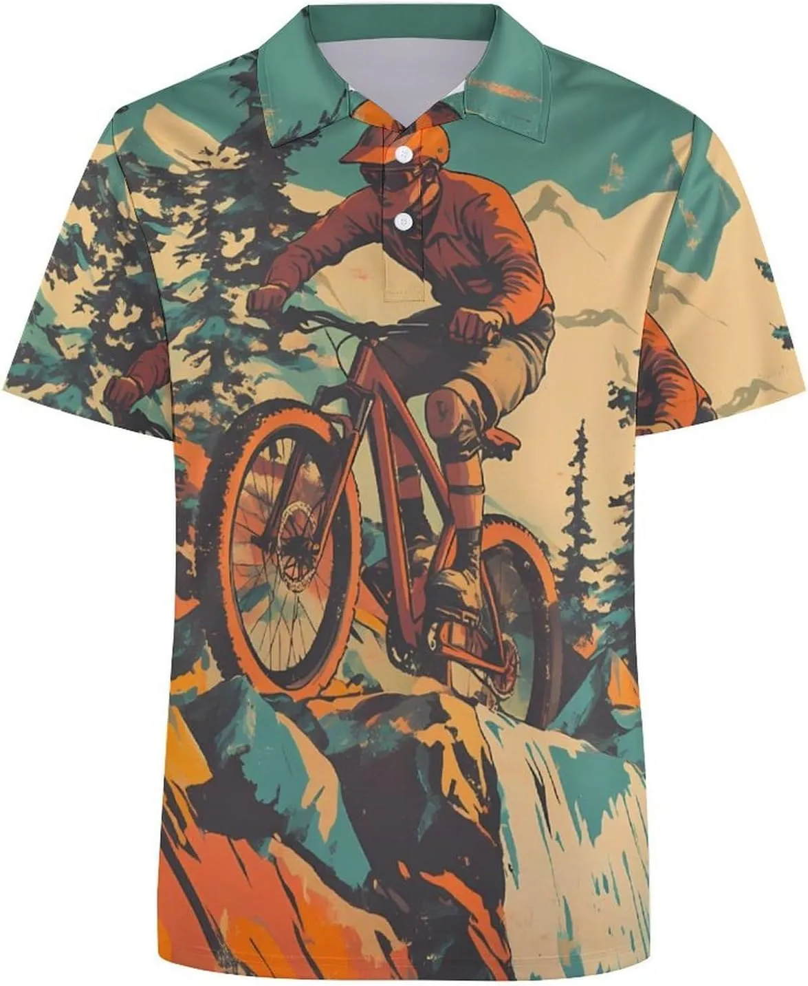 Vintage Mountain Biker Cycling Mens Polo Shirts Quick Dry Short Sleeve T-shirts Slim Tennis Collared Tees Tops