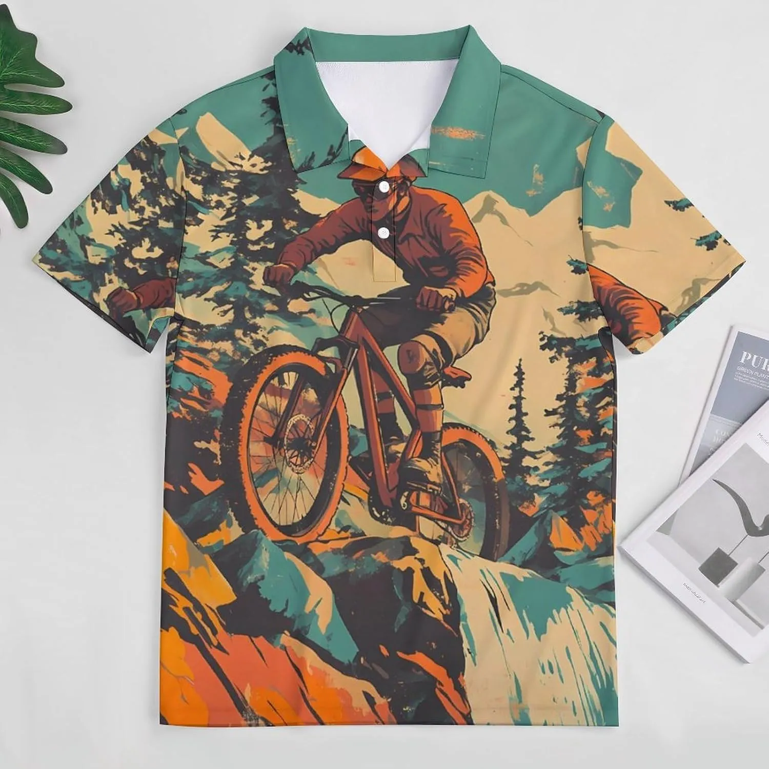 Vintage Mountain Biker Cycling Mens Polo Shirts Quick Dry Short Sleeve T-shirts Slim Tennis Collared Tees Tops