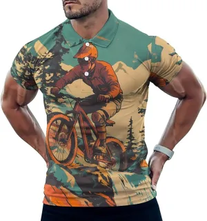 Vintage Mountain Biker Cycling Mens Polo Shirts Quick Dry Short Sleeve T-shirts Slim Tennis Collared Tees Tops
