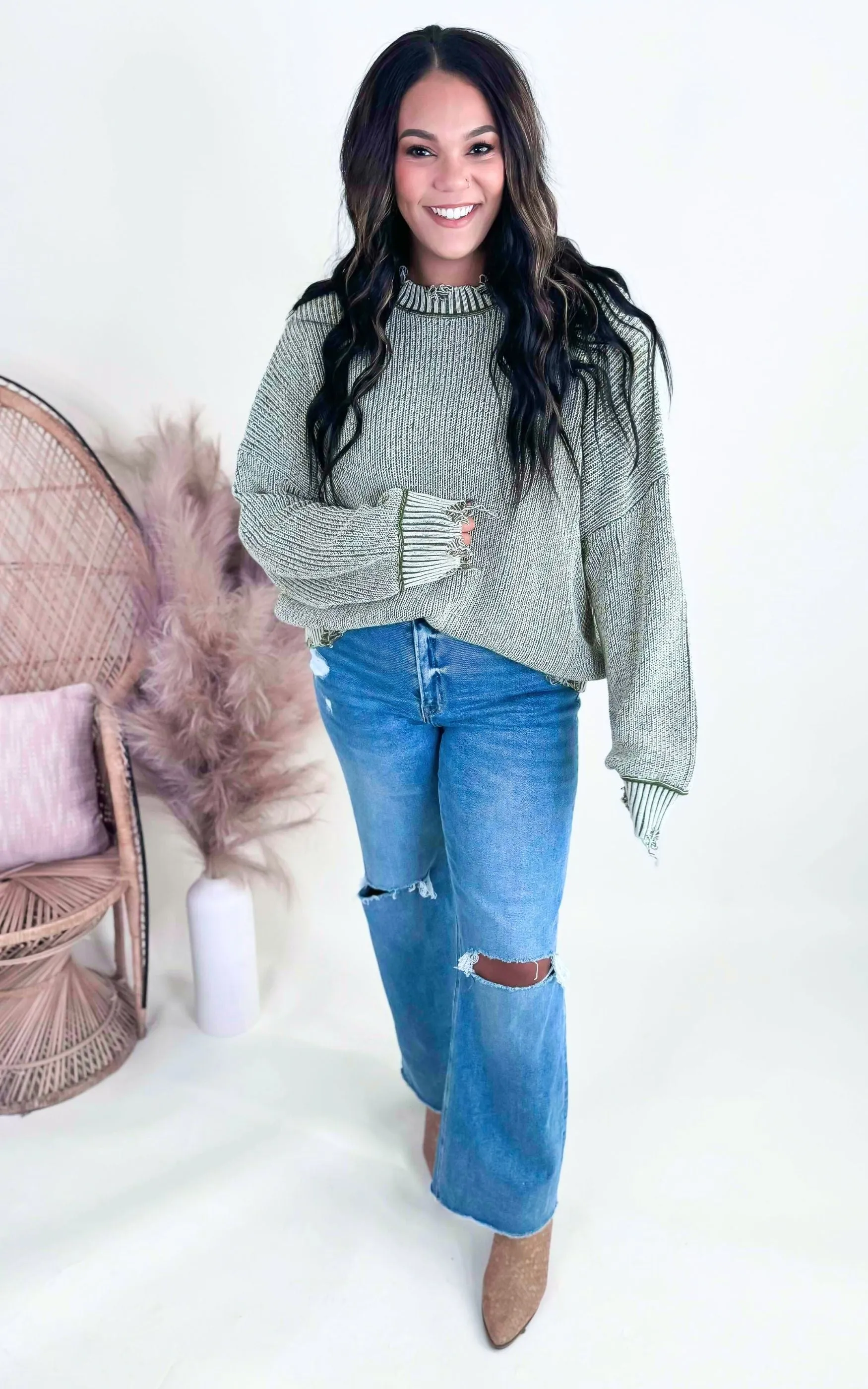 Vintage Washed Oversized Distressed Sweater | POL
