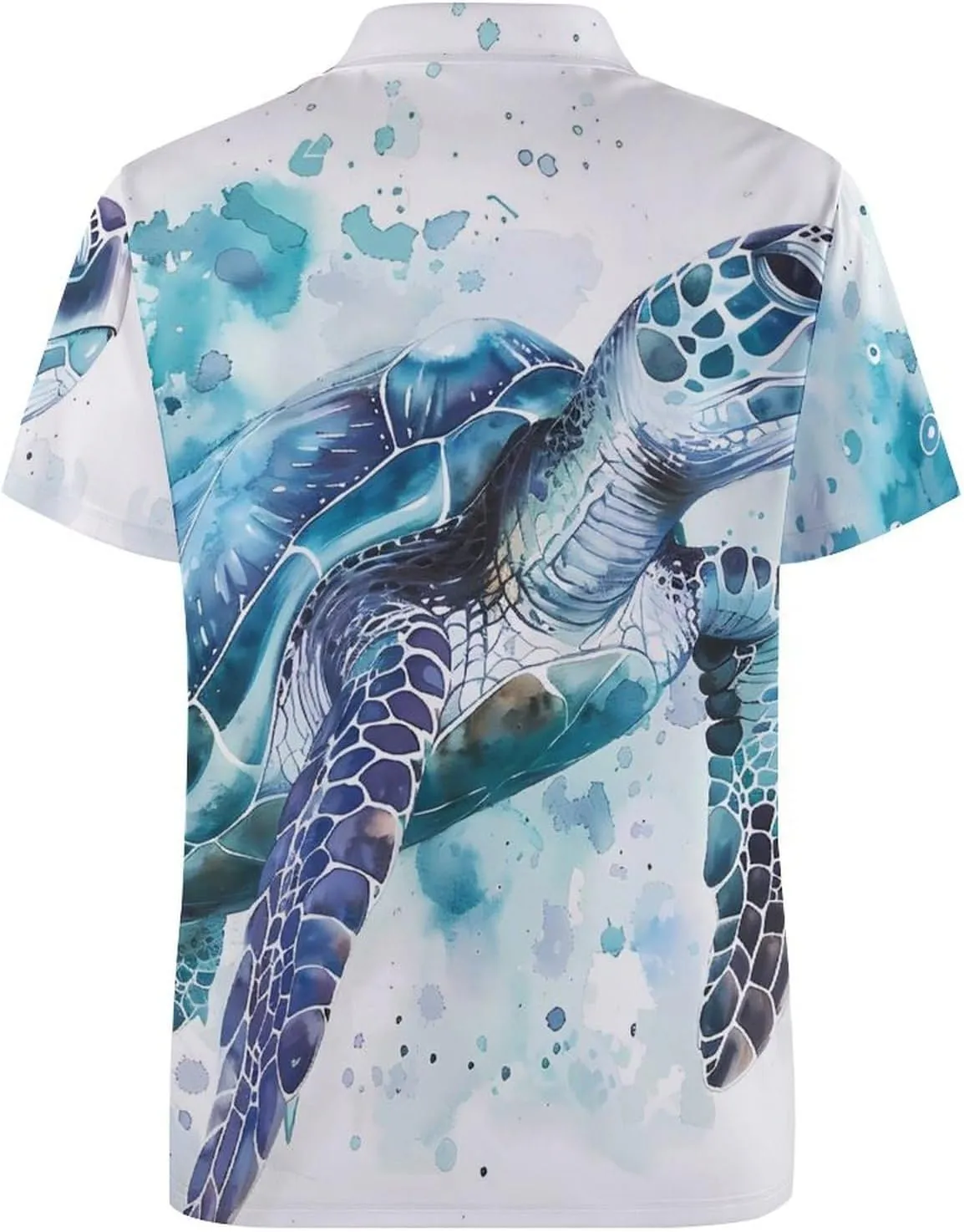 Watercolor Sea Turtle Swimming in Ocean Mens Polo Shirts Quick Dry Short Sleeve T-shirts Slim Tennis Collared Tees Tops